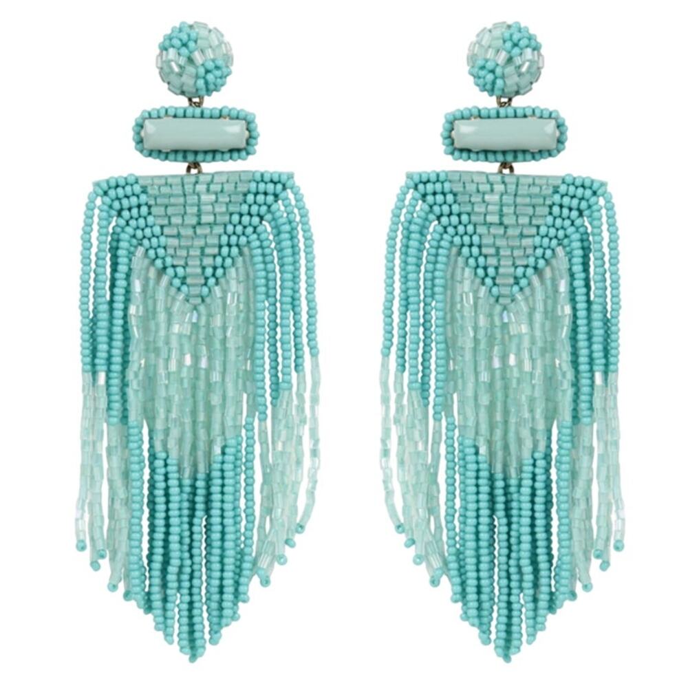 Deepa Gurnani Jody Beaded Fringe Chandelier Statement Earrings Turquoise OS